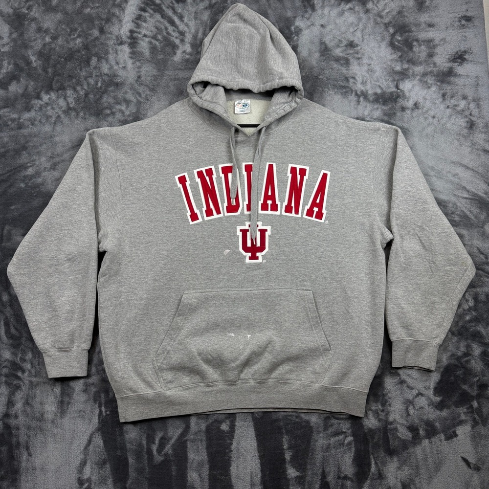 E5 Indiana University Hoodie Mens XXL Gray Hoosiers NCAA Sweatshirt Collegiate